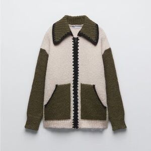 Zara Women's Pink and Green Cardigan